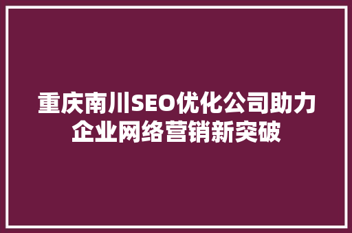 重庆南川SEO优化公司助力企业网络营销新突破