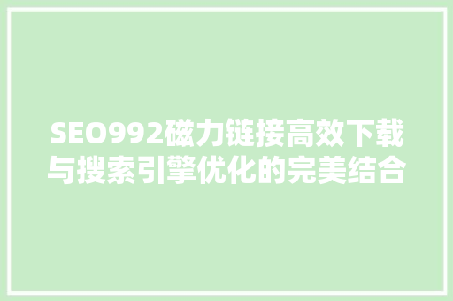SEO992磁力链接高效下载与搜索引擎优化的完美结合