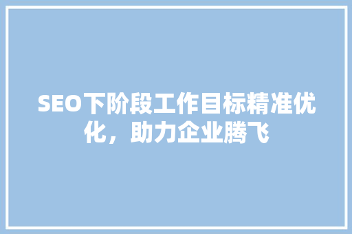 SEO下阶段工作目标精准优化，助力企业腾飞