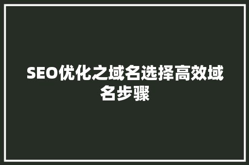 SEO优化之域名选择高效域名步骤