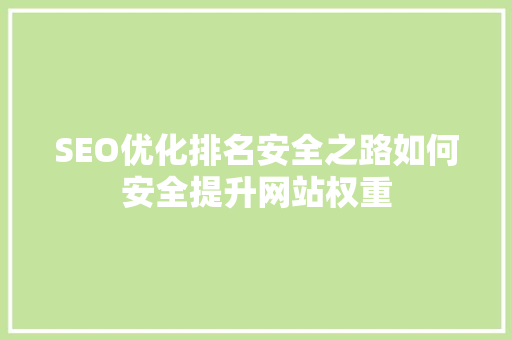 SEO优化排名安全之路如何安全提升网站权重