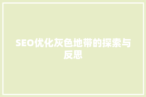 SEO优化灰色地带的探索与反思