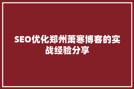 SEO优化郑州萧寒博客的实战经验分享
