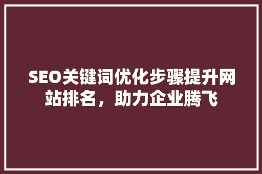SEO关键词优化步骤提升网站排名，助力企业腾飞