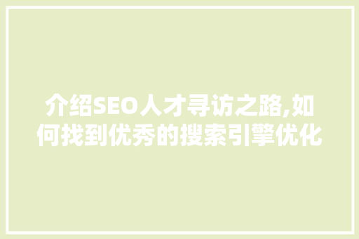 介绍SEO人才寻访之路,如何找到优秀的搜索引擎优化专家