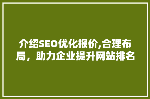 介绍SEO优化报价,合理布局，助力企业提升网站排名