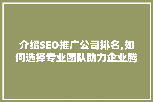 介绍SEO推广公司排名,如何选择专业团队助力企业腾飞