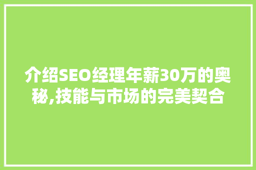 介绍SEO经理年薪30万的奥秘,技能与市场的完美契合 介绍SEO经理年薪30万的奥秘,技能与市场的完美契合