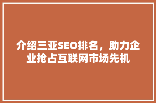 介绍三亚SEO排名，助力企业抢占互联网市场先机