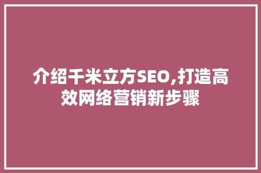 介绍千米立方SEO,打造高效网络营销新步骤