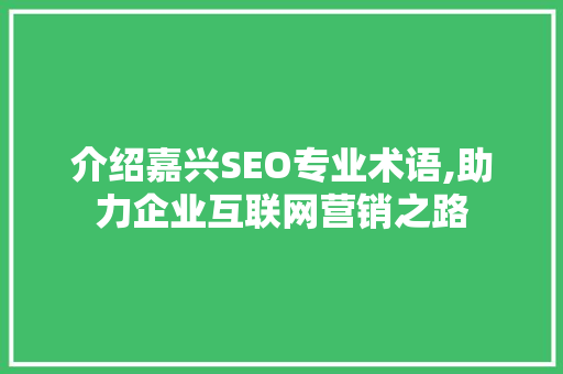 介绍嘉兴SEO专业术语,助力企业互联网营销之路