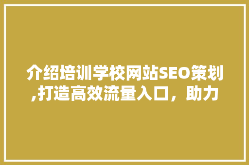 介绍培训学校网站SEO策划,打造高效流量入口，助力教育品牌腾飞