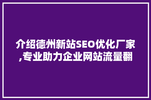 介绍德州新站SEO优化厂家,专业助力企业网站流量翻倍