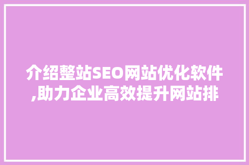 介绍整站SEO网站优化软件,助力企业高效提升网站排名 电脑故障维修 介绍整站SEO网站优化软件,助力企业高效提升网站排名 电脑故障维修