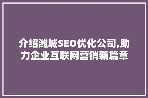 介绍潍城SEO优化公司,助力企业互联网营销新篇章