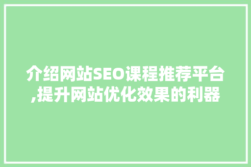 介绍网站SEO课程推荐平台,提升网站优化效果的利器