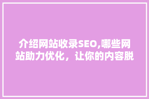介绍网站收录SEO,哪些网站助力优化，让你的内容脱颖而出