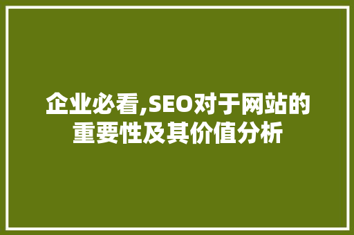 企业必看,SEO对于网站的重要性及其价值分析