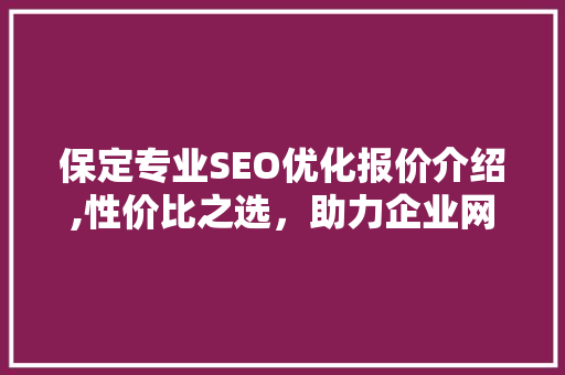 保定专业SEO优化报价介绍,性价比之选，助力企业网站腾飞
