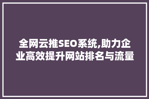 全网云推SEO系统,助力企业高效提升网站排名与流量