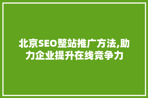 北京SEO整站推广方法,助力企业提升在线竞争力