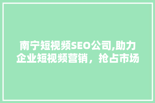 南宁短视频SEO公司,助力企业短视频营销，抢占市场先机