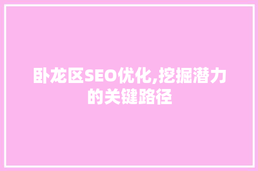 卧龙区SEO优化,挖掘潜力的关键路径