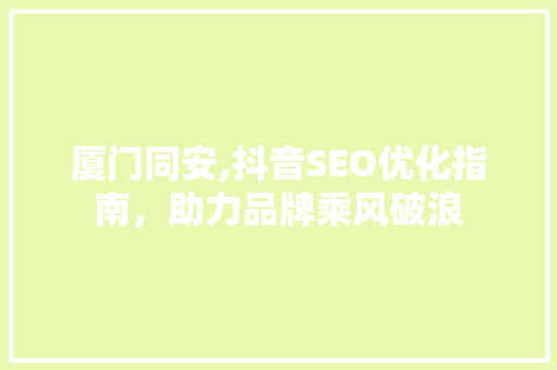 厦门同安,抖音SEO优化指南，助力品牌乘风破浪