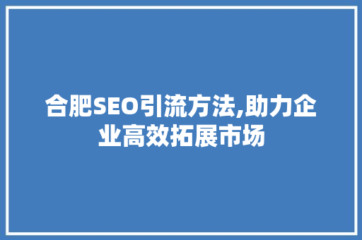 合肥SEO引流方法,助力企业高效拓展市场