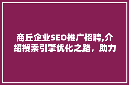 商丘企业SEO推广招聘,介绍搜索引擎优化之路，助力企业腾飞