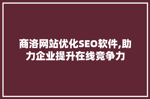 商洛网站优化SEO软件,助力企业提升在线竞争力