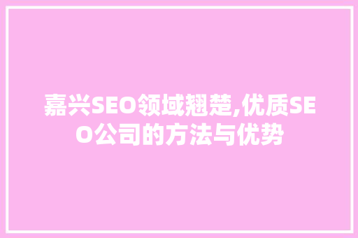 嘉兴SEO领域翘楚,优质SEO公司的方法与优势