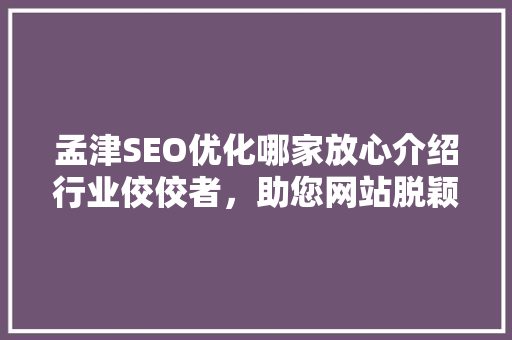孟津SEO优化哪家放心介绍行业佼佼者，助您网站脱颖而出