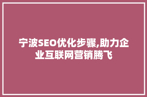 宁波SEO优化步骤,助力企业互联网营销腾飞