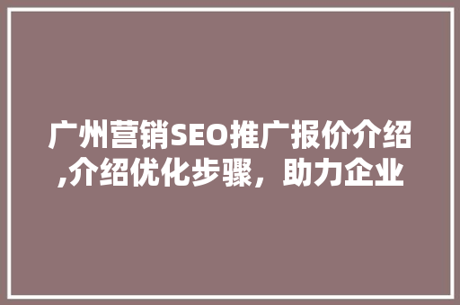 广州营销SEO推广报价介绍,介绍优化步骤，助力企业腾飞