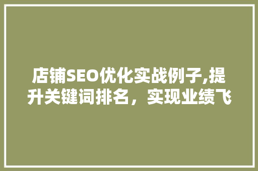 店铺SEO优化实战例子,提升关键词排名，实现业绩飞跃