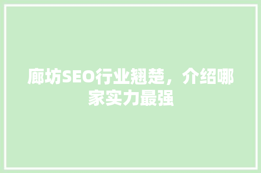 廊坊SEO行业翘楚，介绍哪家实力最强