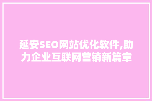 延安SEO网站优化软件,助力企业互联网营销新篇章