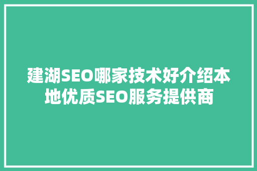 建湖SEO哪家技术好介绍本地优质SEO服务提供商