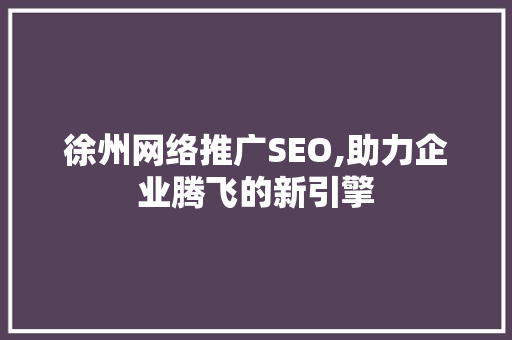 徐州网络推广SEO,助力企业腾飞的新引擎