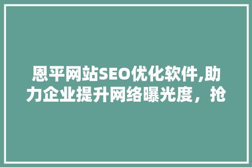 恩平网站SEO优化软件,助力企业提升网络曝光度，抢占市场先机
