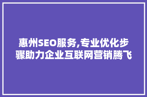 惠州SEO服务,专业优化步骤助力企业互联网营销腾飞