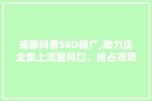 成都抖音SEO推广,助力企业乘上流量风口，抢占市场先机