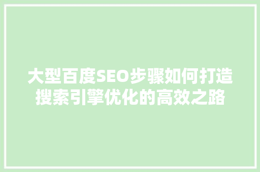 大型百度SEO步骤如何打造搜索引擎优化的高效之路