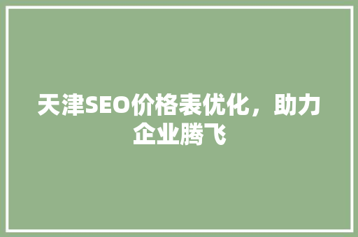 天津SEO价格表优化，助力企业腾飞