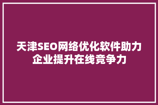 天津SEO网络优化软件助力企业提升在线竞争力