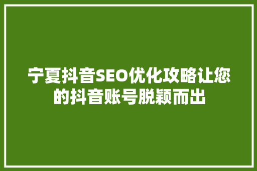 宁夏抖音SEO优化攻略让您的抖音账号脱颖而出