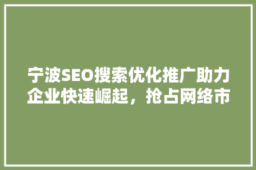 宁波SEO搜索优化推广助力企业快速崛起，抢占网络市场制高点