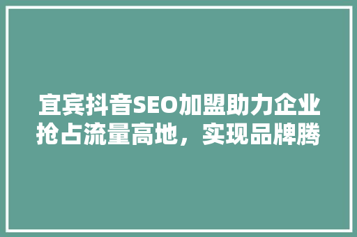 宜宾抖音SEO加盟助力企业抢占流量高地，实现品牌腾飞
