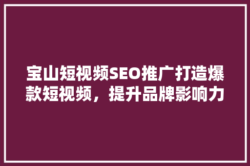宝山短视频SEO推广打造爆款短视频，提升品牌影响力